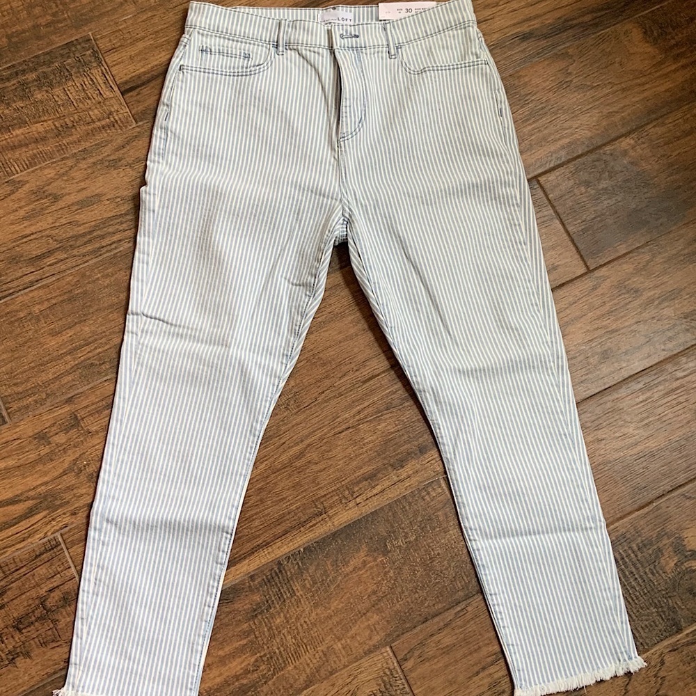 LOFT Striped High Waist Skinny Crop Jeans - Picture 1 of 5